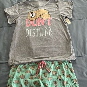 Bobbie Brooks Gray and Green Sloth Pajama Set